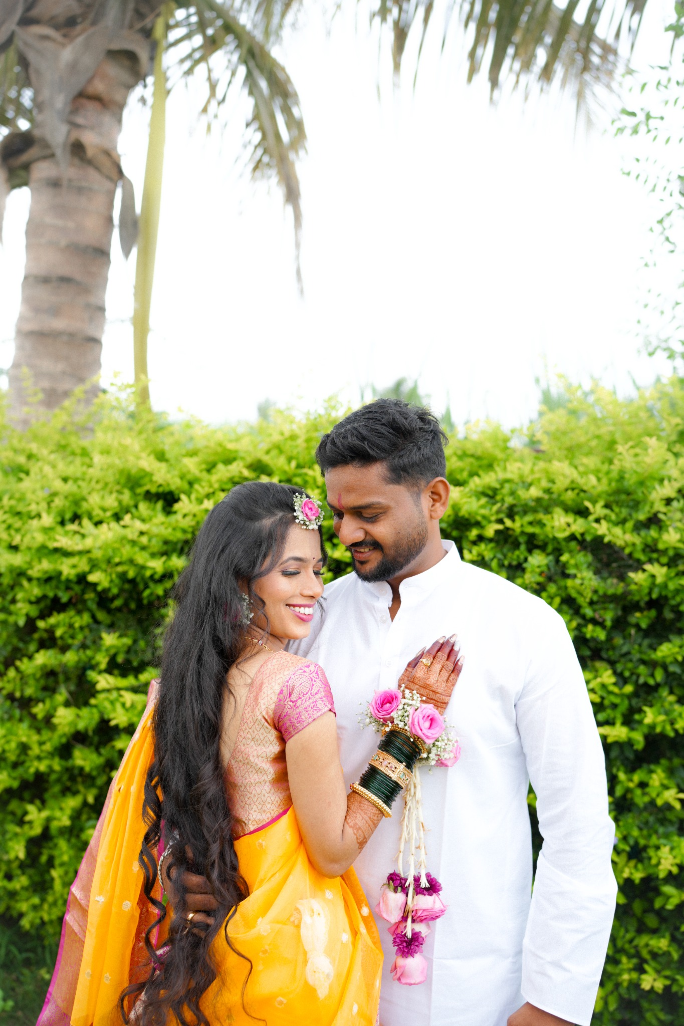A couple sharing a quiet moment on their wedding day